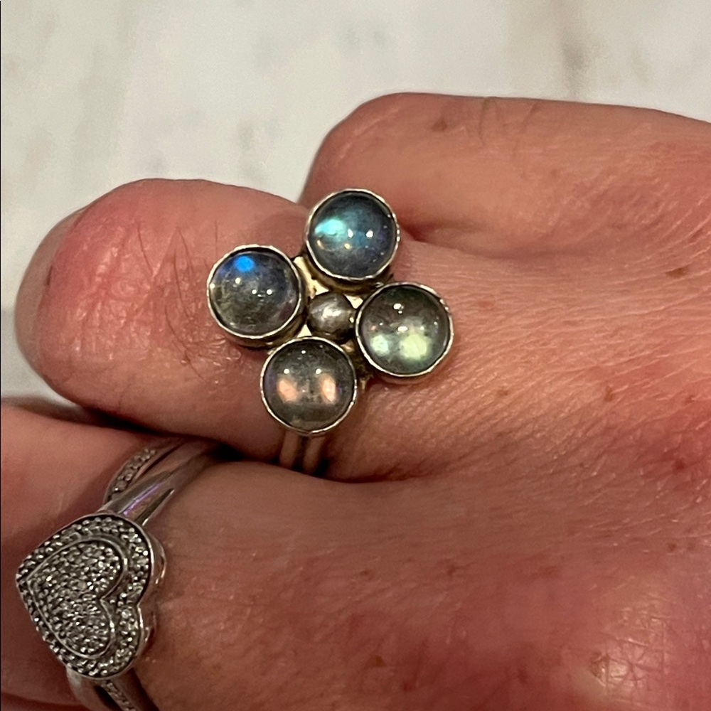 Artisan Labradorite Clover Ring, Solid Sterling S… - image 2